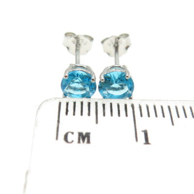 925 Sterling Silver Round-Cut Shaped Swiss Blue C Z Stud Earrings