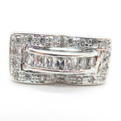 925 Sterling Silver Round & Emerald-Cut C Z Ring Size 7.25