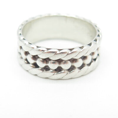 925 Sterling Silver Vintage Mexico Twisted Beaded Ring Size 8.75