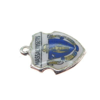 925 Sterling Silver Vintage Enamel "Massachusetts" Coat of Arms Charm Pendant