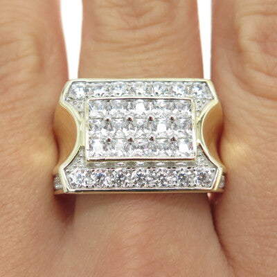 925 Sterling Silver Gold Plated Princess & Round-Cut Shaped C Z Ring Size 10