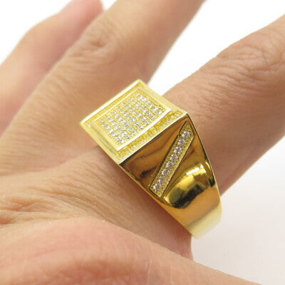 925 Sterling Silver Gold Plated Pave C Z Ring Size 11.25