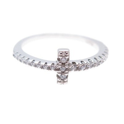 925 Sterling Silver Round-Cut C Z Cross Ring Size 4.75
