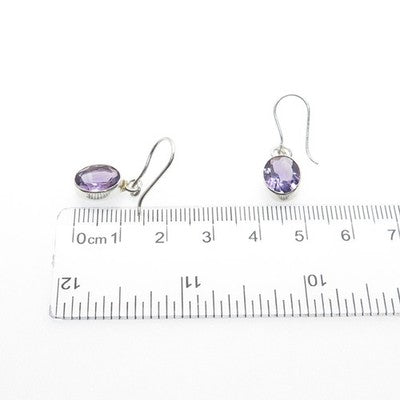 925 Sterling Silver Vintage Real Oval-Cut Amethyst Dangle Earrings