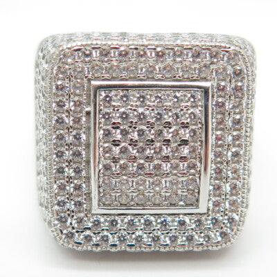 925 Sterling Silver Pave C Z Domed Ring Size 10.25