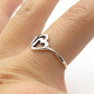 925 Sterling Silver Vintage Couple of Hearts Ring Size 7.25