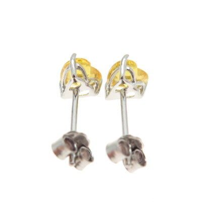 925 Sterling Silver Lemon Heart-Cut Shaped C Z Stud Earrings