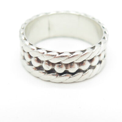 925 Sterling Silver Vintage Mexico Twisted Beaded Ring Size 8.75