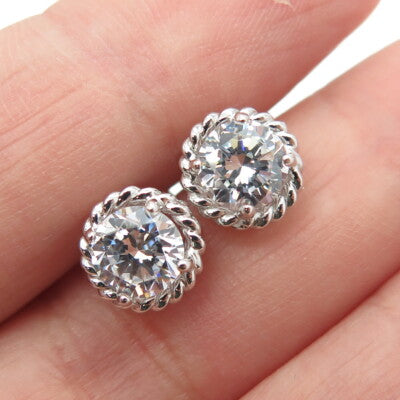 925 Sterling Silver Round-Cut C Z Roped Stud Earrings