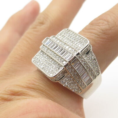 925 Sterling Silver Pave Multi-C Z Wide Ring Size 9.5