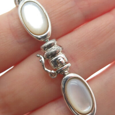 MICHELLE ALBALA 925 Sterling Silver Vintage Real MOP Oval Link Bracelet 7.25"