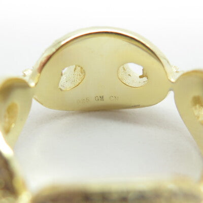 925 Sterling Silver Gold Plated Pave C Z Anchor Mariner Chain Band Ring Size 6