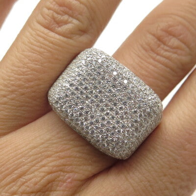 925 Sterling Silver Pave C Z Domed Ring Size 12.5