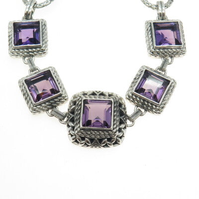 BERIA 925 Sterling Silver Vintage Real Amethyst Gem Tennis Link Bracelet 7.5"