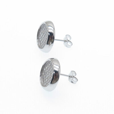 925 Sterling Silver Round-Cut C Z Sparkle Disc Stud Earrings