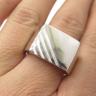 925 Sterling Silver Striped Signet Ring Size 10.25