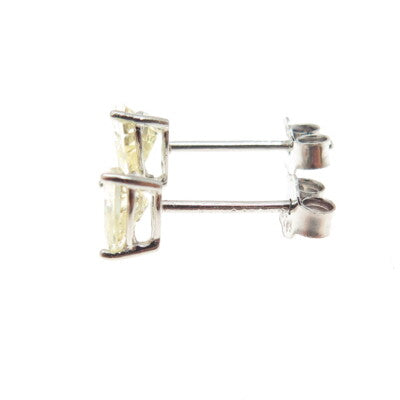 925 Sterling Silver Heart-Cut Shaped Canary C Z Stud Earrings