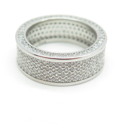 925 Sterling Silver Pave C Z All Around Eternity Band Ring Size 6.25