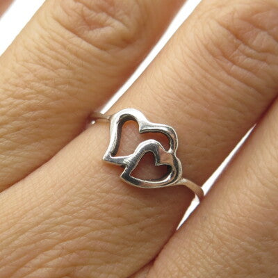 925 Sterling Silver Vintage Couple of Hearts Ring Size 7.25