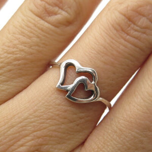 925 Sterling Silver Vintage Couple of Hearts Ring Size 7.25