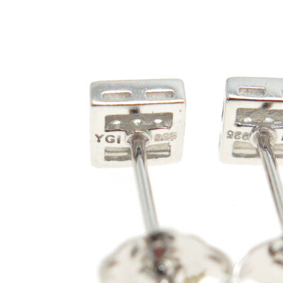 925 Sterling Silver Round-Cut Shaped C Z Square Stud Earrings