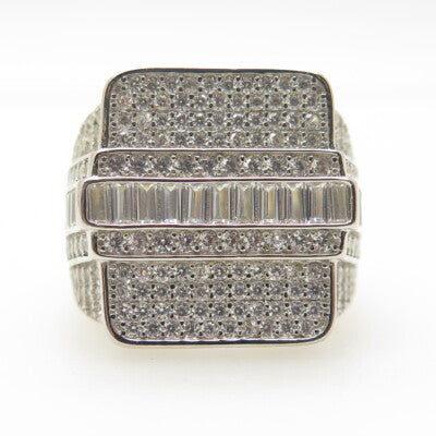 925 Sterling Silver Pave Multi-C Z Wide Ring Size 9.5