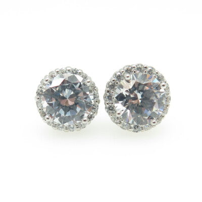 HAN 925 Sterling Silver Round-Cut White C Z Stud Earrings
