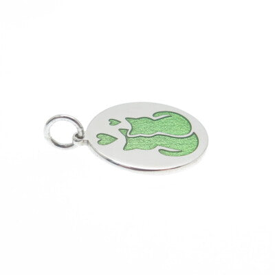 925 Sterling Silver Green Enamel Couple of Cats Love Minimalist Charm Pendant