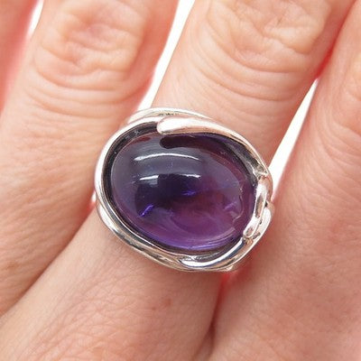 HAGIT GORALI 925 Sterling Silver Vintage Israel Amethyst Modernist Ring Size 7