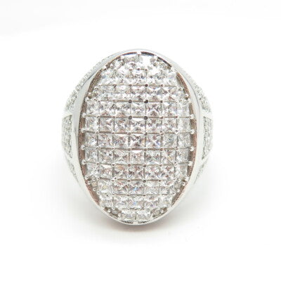 925 Sterling Silver Pave C Z Oval Domed Ring Size 11.75