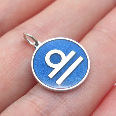 925 Sterling Silver Blue Enamel Libra Zodiac Sign Minimalist Charm Pendant