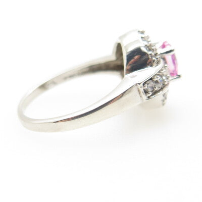 925 Sterling Silver Round & Oval-Cut White Pink C Z Ring Size 7.25