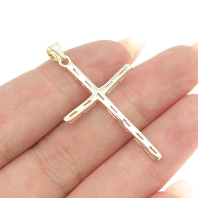 925 Sterling Silver Gold Plated Baguette-Cut C Z Cross Pendant