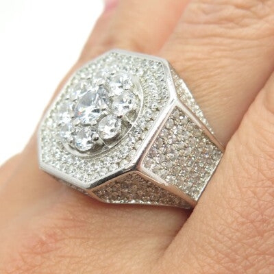 925 Sterling Silver Pave C Z Domed Ring Size 11.25