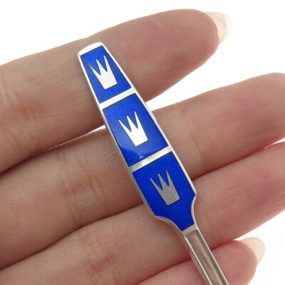 C.G. HALLBERG 925 Sterling Silver Vintage Sweden Enamel Royal Crown Coffee Spoon