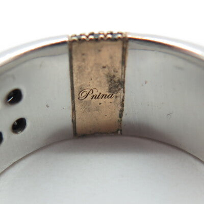 P. NINA 925 Sterling Silver 2-Tone Black C Z Ring Size 10.25