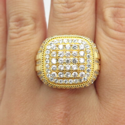 925 Sterling Silver Gold Plated Pave C Z Domed Ring Size 10.75