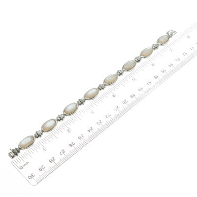 MICHELLE ALBALA 925 Sterling Silver Vintage Real MOP Oval Link Bracelet 7.25"