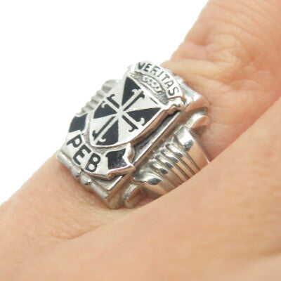 BALE Boston 925 Sterling Silver Vintage Enamel Veritas PEB School Ring Size 4