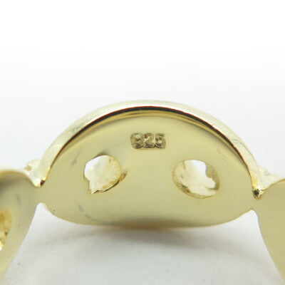925 Sterling Silver Gold Plated Pave C Z Anchor Mariner Chain Band Ring Size 6