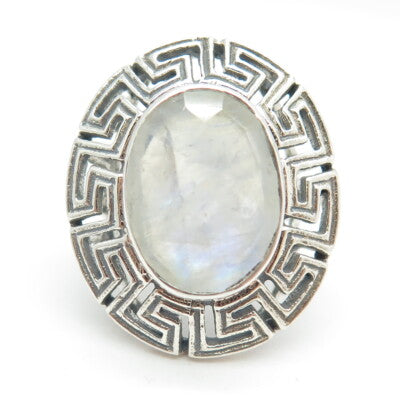 NICKY BUTLER 925 Sterling Silver Vintage Moonstone Gem Greek Maze Ring Size 6