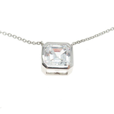 925 Sterling Silver Cushion-Cut Shaped C Z Station Rolo Chain Necklace 16"