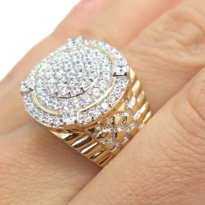 925 Sterling Silver Gold Plated Pave C Z Wide Ring Size 10.25