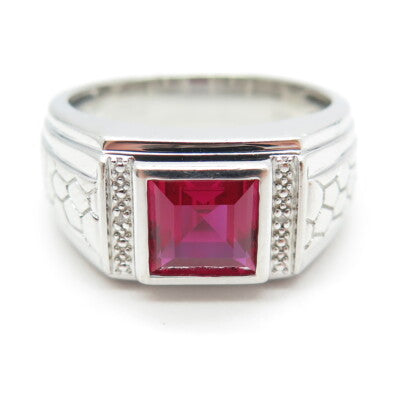 925 Sterling Silver MGW Real Diamond & Lab-Created Pink Sapphire Ring Size 10