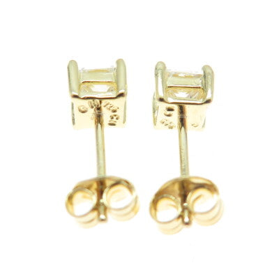 925 Sterling Silver Gold Plated Princess-Cut C Z Stud Earrings