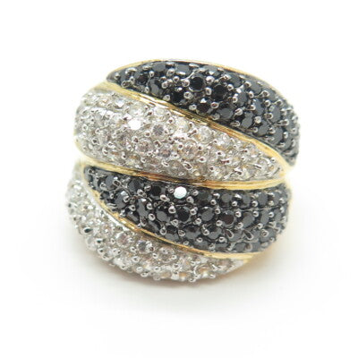 925 Sterling Silver Gold Plated Black Spinel & C Z Claw Ring Size 6.25