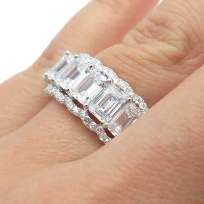 925 Sterling Silver Emerald-Cut Shaped C Z Ring Size 7