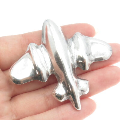 925 Sterling Silver Vintage Mexico Modernist Airplane Oxidized Pin Brooch
