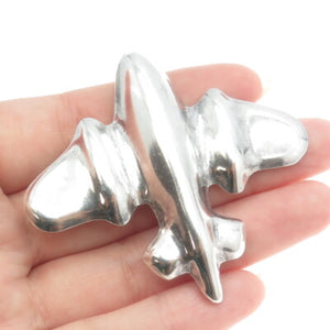 925 Sterling Silver Vintage Mexico Modernist Airplane Oxidized Pin Brooch
