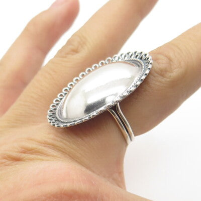 BEAU 925 Sterling Silver Antique Art Deco Ornate Oval Adjustable Ring Size 4.5